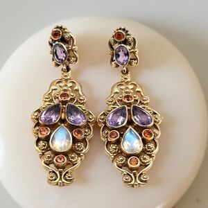 Nicky Butler Sterling Silver Gold Plated Chandelier Earrings Amethyst Moonstone